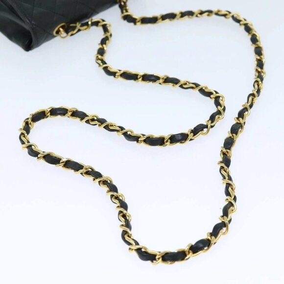 CHANEL Mini Matelasse Turn Lock Chain Bag Lamb Skin Black CC Auth 72435AV - Picture 7 of 15